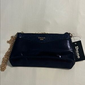 Dune London Shimmering Navy Clutch with Gold Chain
